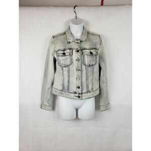 KUT From The Cloth White Wash Women's Jean Jacket Button Down Size S 98% Cotton